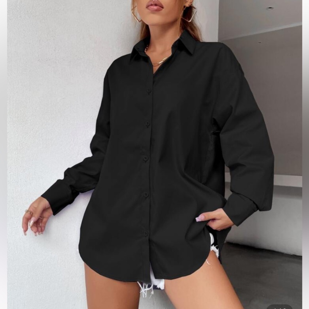 Shein women’s black button up shirt New L
